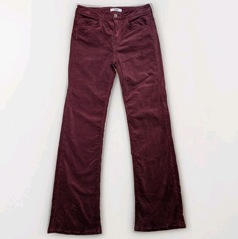 Mavi Maria High Rise Flare Jeans Burgundy Wine Velvet 26x30 Stretch Soft Brushed